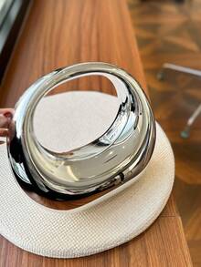 1 chiếc túi Acrylic mới, ví cầm tay lớn màu kim loại, túi xách mạ vàng sáng bóng cho tiệc, đám cưới, phụ kiện phù hợp, ví vàng Avant-Garde, túi tròn hình lưỡi liềm lớn, quà tặng cho phụ nữ - Bạc - Xem 2