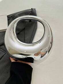 1 chiếc túi Acrylic mới, ví cầm tay lớn màu kim loại, túi xách mạ vàng sáng bóng cho tiệc, đám cưới, phụ kiện phù hợp, ví vàng Avant-Garde, túi tròn hình lưỡi liềm lớn, quà tặng cho phụ nữ - Bạc - Xem 7