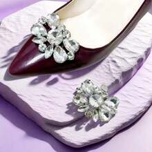 1pc Versatile Crystal Shoe Clip, Detachable Metal Rhinestone Shoe Decoration Accessory, Suitable For Wedding Shoes & High Heels - Silver - View 6