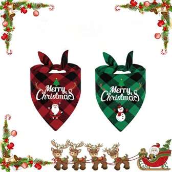 1pc Christmas Triangle Scarf, Pet Party, Family Member, Pet Scarf, New Year Celebration, Christmas Tree Decor, Napkin,Christmas