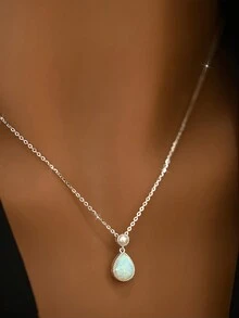 奢華優雅的水滴形天然蛋白石耳環/吊墜項鍊珠寶套裝，S925純銀低敏高級珠寶，適合女士日常派對重要場合佩戴，適合男士送給妻子/女友，女兒送給媽媽，週年慶情人節母親節等節日禮物，附贈禮盒 - 銀色 - 查看 10