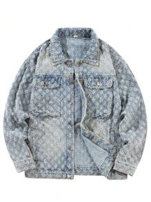 Men's Retro Streetwear Fashion American Style Floral Print Denim Jacket, & Niche