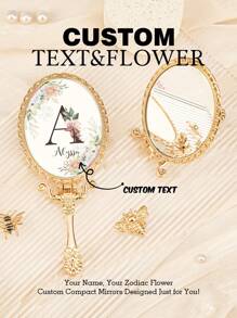 1PC Custom Print: Personalized Name Compact Mirror - High Definition Glass, Gold-Plated Foldable Handle In European Royal Style, Protective Film On Glass For Shipping. Ideal Gift For Mother, Aunt, Grandmother, Daughter, Niece, Sister, Friend, Girlfriend, Wife, Bride, Bridesmaid, Godmother, Mom, Mother-In-Law, Colleague. Perfect For Holidays,