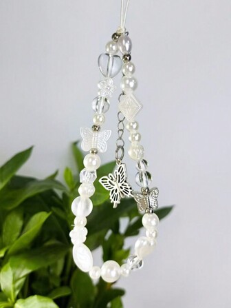 1pc Butterfly Phone Charm Short Beaded Handmade Phone Case Lanyard Gifts For Mother, Family, Friends, Birthday, Holiday Phone Chain