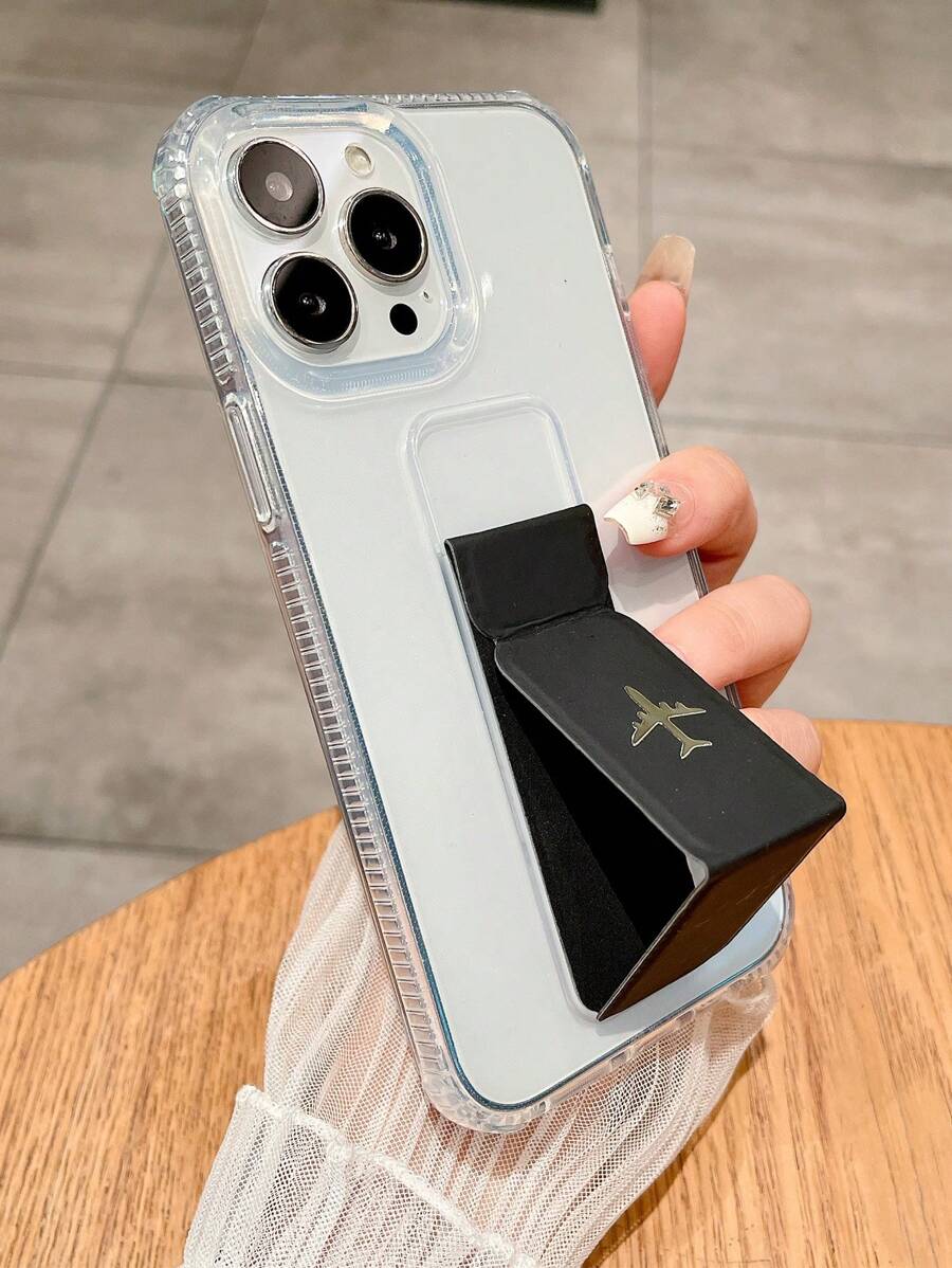 全新防震金属飞机标志 PU 皮革磁性支架 TPU 手机壳保护套防水防摔防刮 - 黑色 - 查看 1