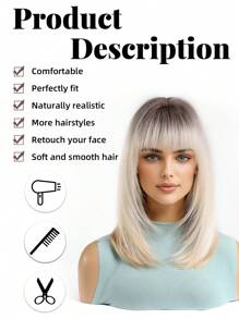 14-Inch Brown Gradient Gold With Layered Bangs Mid-Length Straight Hair Synthetic Woven Synthetic Fiber Wig Women's Wig For Holiday Travel Home Party Cosplay Everyday Use - 漸變金色 - 查看 8