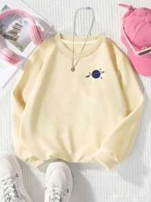 Blusas casuais e confortáveis com estampa planetária da moda para meninas de meia-idade e pré-adolescentes