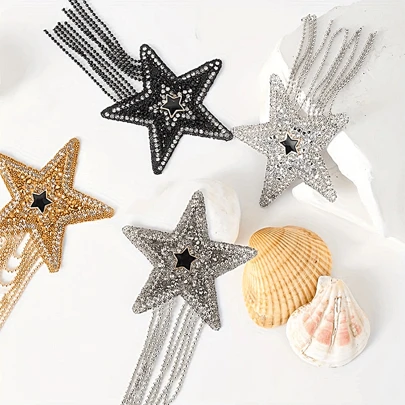 1 件水钻流苏五角星形烫印徽章 DIY 服装、夹克、T 恤、贴纸、鞋子、帽子、装饰配件