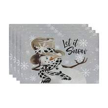 4 件/套，12x18 英寸圣诞卡车、姜饼人、雪人、雪花和格子印花餐垫 - 彩色 - 查看 6