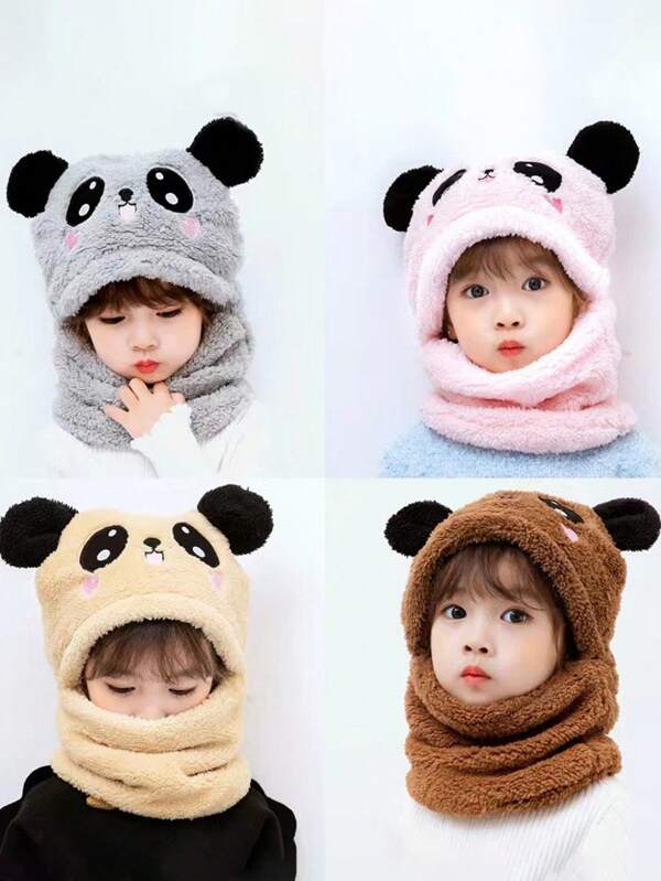 1 pieza Sombreros para niños de otoño e invierno - Protección de oídos cálida, bufandas para el cuello, gorros con orejas de oso adorables con exterior de terciopelo, gorros de felpa a prueba de viento, accesorios para la cabeza lindos y de moda para niños y niñas, la opción ideal para regalos escolares para niños en fiestas de Halloween