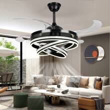 42" Invisible Ceiling Fan Chandelier Light,Modern DIY Ceiling Fan Light Remote Control 4 Retractable ABS Blades For Bedroom Living Dining Room Decoration - màu đen - Xem 1