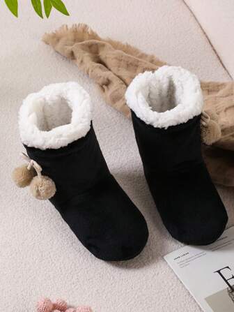 2025 Cute Pom-Pom Design Floor Socks Slippers, Anti-Slip Thick Plush Indoor Quiet Bedroom Slippers For Men & Women