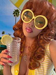 1pc Oversized Round Frame Fashion Glasses, Candy Color, Personalized And Versatile, Y2K Fashion Women's Glasses Beach Accessories For Women Glasses Shades Basics Fall Winter Women Outfits Clothes Business Casual Gifts - 彩色 - 查看 2