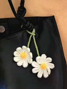 1 件手工钩针向日葵时尚百搭包饰和钥匙扣钥匙扣配件花钥匙扣小礼物 - 白色 - 查看 5