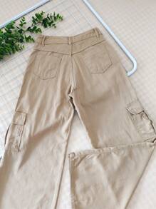 Women's Wide-Leg High-Waisted Cargo Jeans In Twill Fabric - 卡其色 - 查看 4