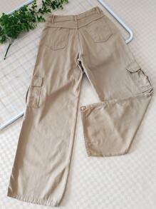 Women's Wide-Leg High-Waisted Cargo Jeans In Twill Fabric - 卡其色 - 查看 3