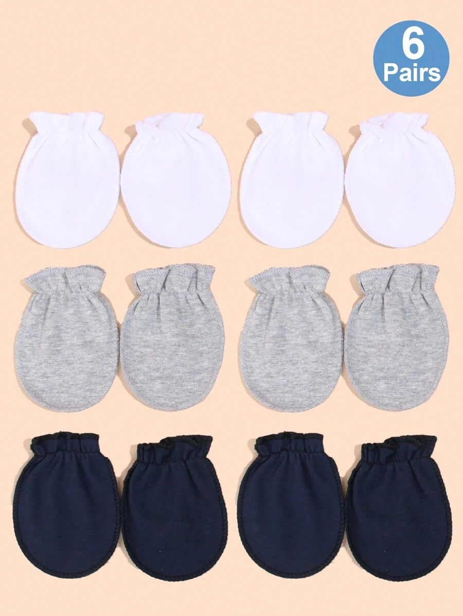 6 Pairs Solid Color Newborn Baby Mittens, All-Season Infant Hand Protection Gloves, 0-6 Months - Multicolor - View 1