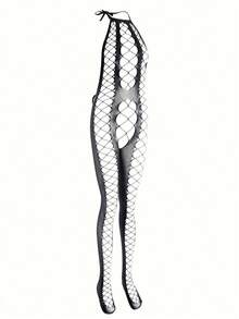 Bodystocking sexy de malla para hombres - Lencería de red de pesca negra - Negro - Ver 5