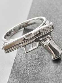1pc Simple Style Punk Vintage Six Star & Handgun Shaped Men's Ring - Silver - View 5