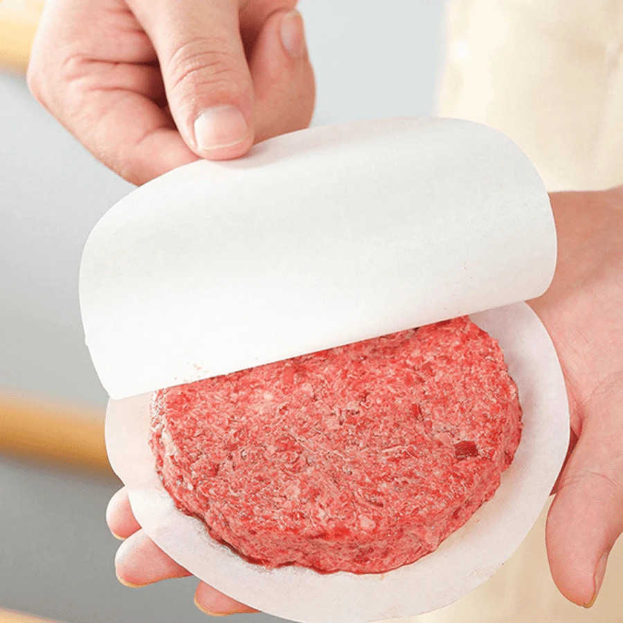 100/200 miếng bánh hamburger có giấy dầu silicon nướng hình tròn, giấy cách ly chống dính hình tròn màu trơn, thích hợp cho bánh thịt ép đông lạnh đơn - trắng - Xem 1