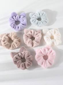 Juego de 4/7 Piezas de Scrunchies con orejas de gato en colores aleatorios para niñas, suaves y esponjosos para coletero, sostenedor de coleta, cuerda elástica para el cabello, accesorios para el cabello de uso diario