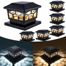 6 Pack Solar Lights For Fence Post Cap Outdoor Deck Lights Waterproof For 4x4/6x6 Wooden/Vinyl Posts Two Light Modes Warm/Cool White Decor For Garden Deck Patio - 黑色 - 查看 1