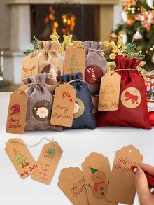 24 calendarios de adviento para rellenar bolsas de tela, calendarios de adviento para rellenar con pegatinas de calendario de adviento del 1 al 24 y 10 m de cuerdas de yute, calendario de Navidad para decorar por  mismo - Multicolor - Ver 6