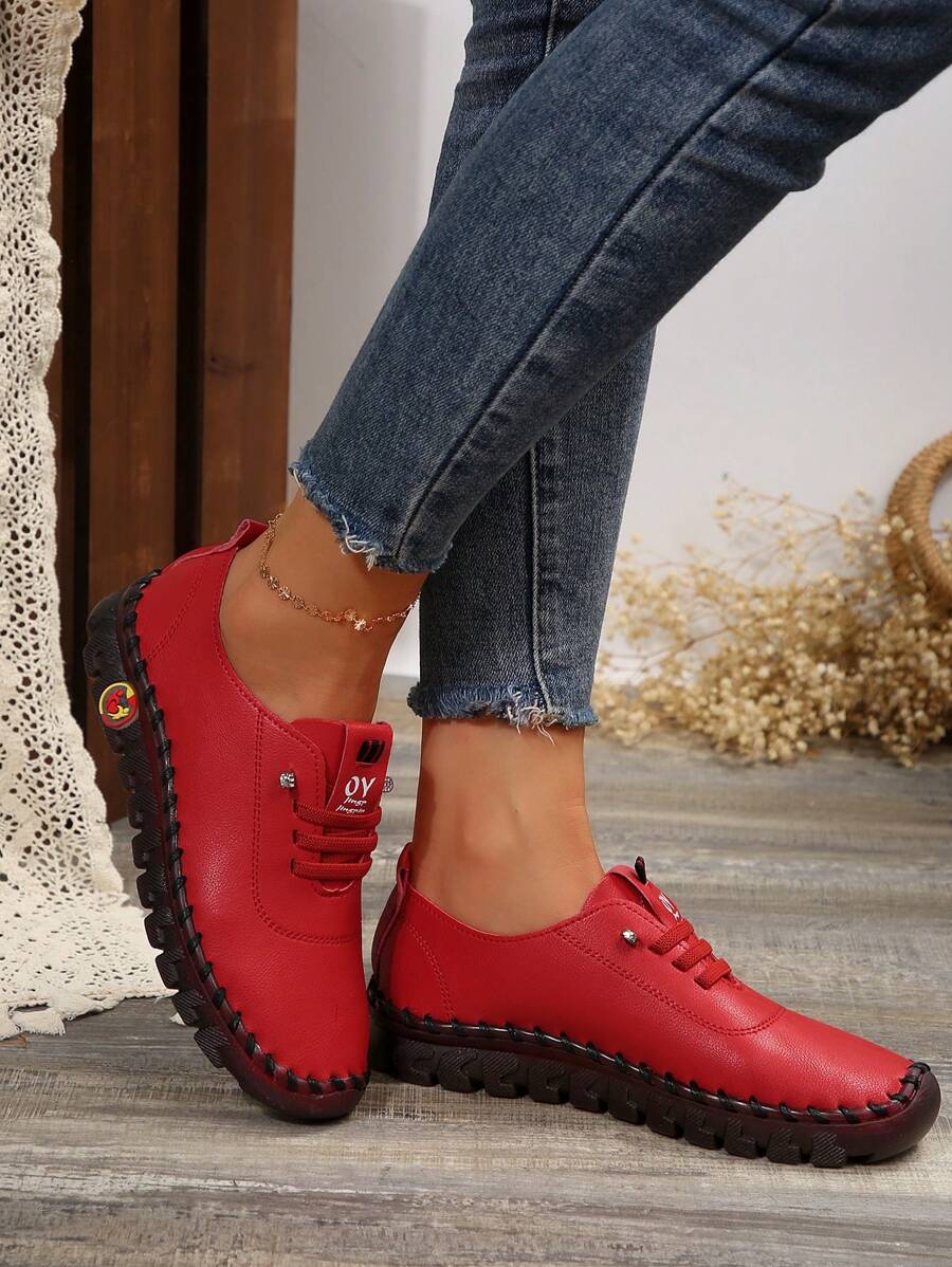 Giày bệt buộc dây cỡ lớn mới đế cao su mềm đế giày lười thường ngày cho mẹ - Rouge Casaque - Xem 1