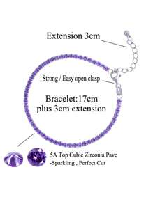 1pc Adjustable 925 Sterling Silver Sparkling Round Amethyst Purple Cubic Zirconia Tennis Bracelet Jewelry For Women, Wedding, Engagement, Party, Holiday Gift