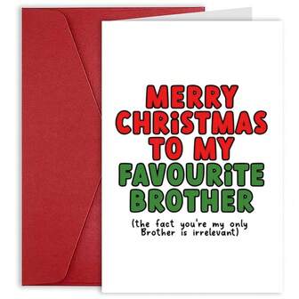 1pc, Funny Christmas Card Merry Christmas To My Favourite Brother, Funny Christmas Cards For Him Her, Naughty Christmas Gift Card For Family Friends