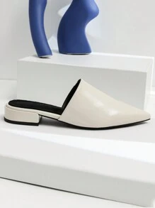 New Fuzzy Lined Pointed Toe Slide Sandals For Women, Fashion French Design Flat Slippers For Autumn And Winter