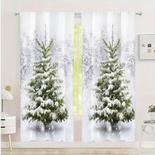 2pcs Cedar Digital Print Curtains - Soft Translucent Polyester Material, Suitable For Living Room, 52*84 Inches - White - View 2
