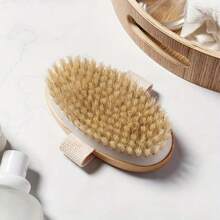 Cepillo de baño de madera con correa antideslizante - Exfoliante corporal sin perfume para cepillado en seco o mojado, sin pilas necesarias. Cepillo exfoliante, cepillo de masaje, cepillo para la espalda, herramientas de limpieza, baño, ducha, herramientas de baño, muy adecuado para familias, exfoliantes, exfoliante corporal, habitación, esenciales para dormitorios universitarios, viaje, cepillo seco, accesorios de ducha, decoración del baño, baño, decoración del hogar, cepillo exfoliante corporal, toalla de playa, cepillo exfoliante para la espalda, ducha