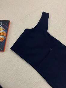 Women's Cropped Tailored Blouse With Thick Straps And Zipper 338-1 - 藏蓝色 - 查看 2