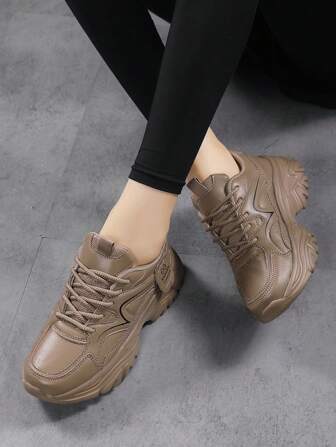 Zapatos deportivos casuales de mujer de piel con cordones, de suela baja, aptos para primavera, otoño y todas las estaciones