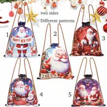 5 个圣诞抽绳礼品袋 - 背包式礼品袋，带有节日印花，适合派对礼物、糖果、礼物 - 可重复使用的礼品袋，适合农历新年、情人节、春季、夏季、节日、旅行