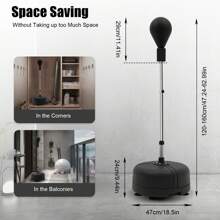 CNCEST Punching Ball Height Adjustable 120-160 Cm, Black, For Adults, Robust, Durable, With 6 Suction Cups And Removable Base, Boxing Training, Muscle Training, Hand-Eye Coordination - Black - View 2