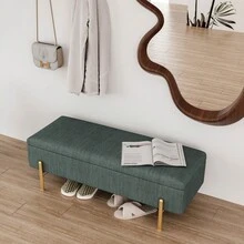 Upholstered Storage Bench Rectangular Ottoman Entryway Bench Storage Chest With Padded Seat Bed End Stool For Hallway Living Room Bedroom, Green Chenille Fabric - Green - View 5