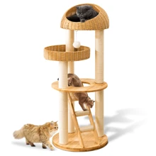 Big Modern Design Cat Tree Tower, Cat Tower Sisal-Covered Scratching Posts For Indoor Cats, Natural Oak Wood Cat Tree For Large Cats, Multi-Level Cat Condo With Sisal Staircase - Wood color - View 1