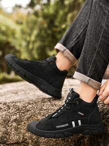 秋季新款靴子高帮男士户外鞋舒适时尚休闲鞋增高 - 黑色 - 查看 3