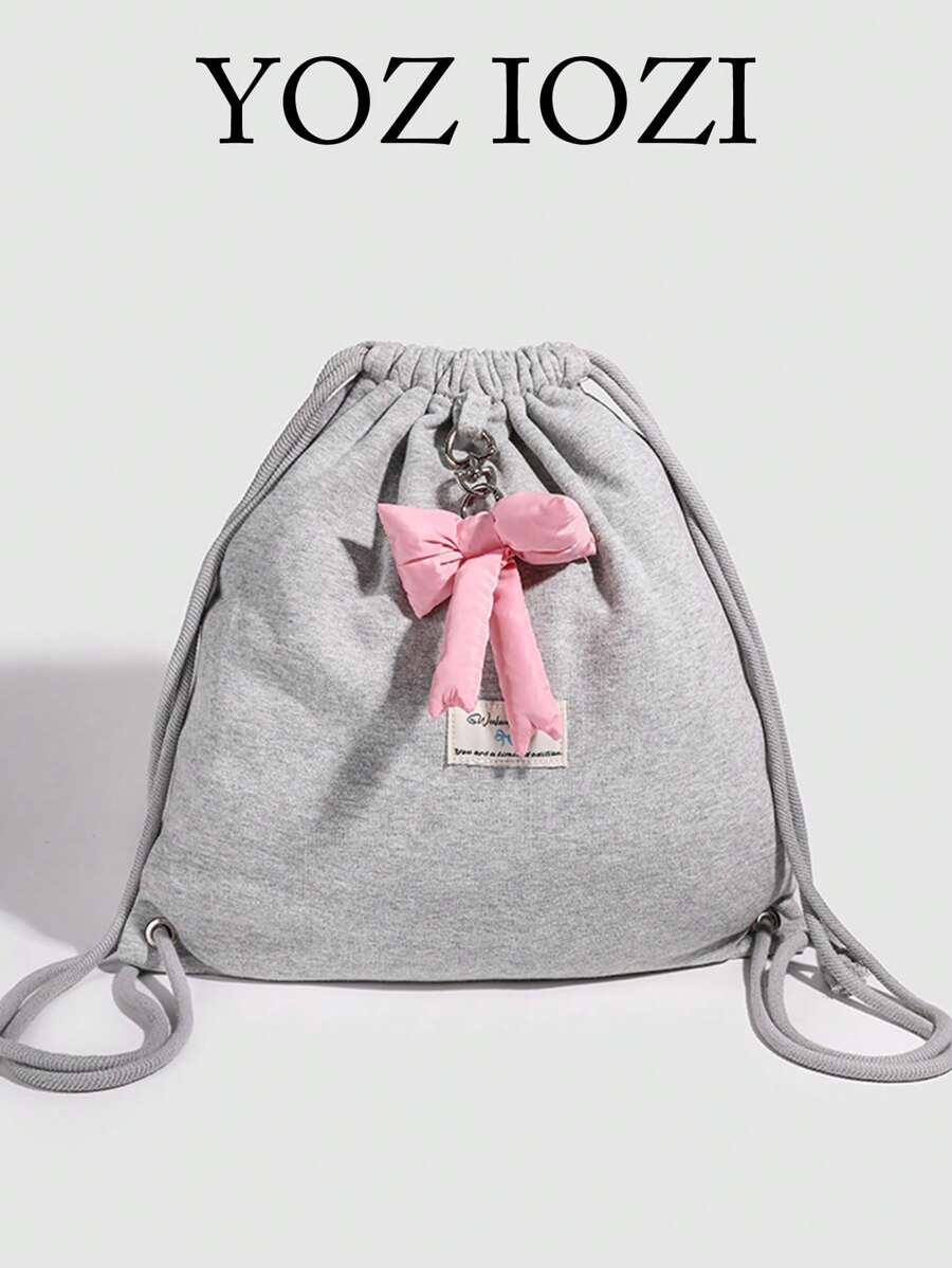 Fashion Bow Drawstring Closure Backpack, Large Capacity Foldable Travel Backpack For Women And College Students, Perfectly Matching With Backpack Accessories, Preppy Backpack For School, Cute Bow Backpackback To School Essentials , Bow - Grey - View 1