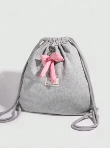 Fashion Bow Drawstring Closure Backpack, Large Capacity Foldable Travel Backpack For Women And College Students, Perfectly Matching With Backpack Accessories, Preppy Backpack For School, Cute Bow Backpackback To School Essentials , Bow - Grey - View 3