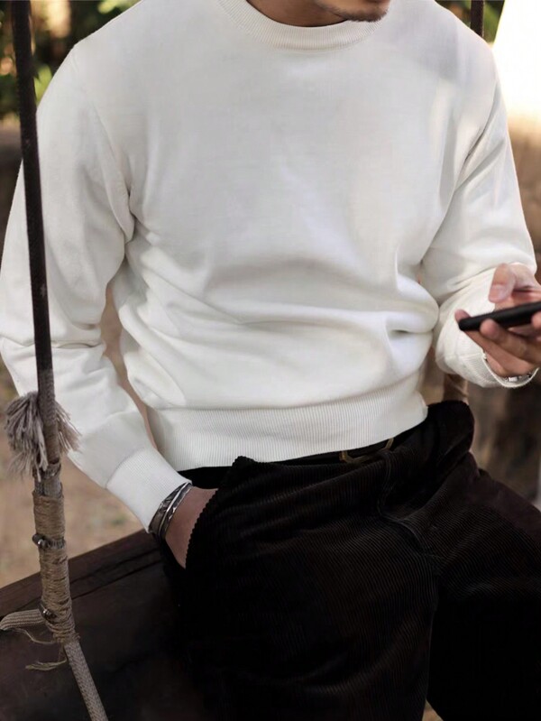 Men's Casual Plain Crew Neck Sweater, Autumn/Winter