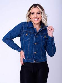 Women Denim Jackets & Coats - 深色水洗藍 - 查看 1