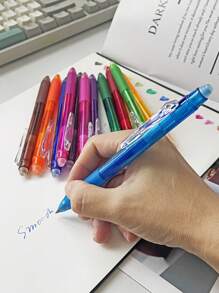 Set de 12 bolígrafos de gel borrables y de colores, de punta fina de 0.5 mm, bolígrafo con clic lateral para escribir, dibujar, planificar, útiles escolares y de oficina. Borra los errores en cualquier momento, de vuelta al colegio