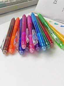 Set de 12 bolígrafos de gel borrables y de colores, de punta fina de 0.5 mm, bolígrafo con clic lateral para escribir, dibujar, planificar, útiles escolares y de oficina. Borra los errores en cualquier momento, de vuelta al colegio