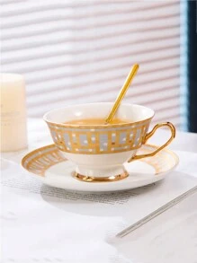 1 Set Ceramic Coffee Cup & Saucer, Household Kitchen Restaurant Living Room Use For Tea, Coffee, Milk, Juice, Suitable For Outdoor, Wedding, Party, Gift, Birthday Back To School - Multicolor - View 7