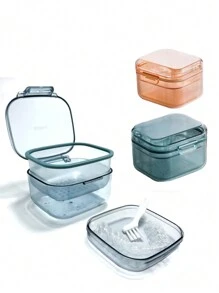 1 pieza Caja de almacenamiento de retenedor, estuche de plástico para limpieza y almacenamiento de dentaduras postizas para frenos, estuche portátil de retenedor para alineadores invisibles de Invisalign, caja de almacenamiento de dentaduras postizas, recipiente portátil para baño de dentaduras - Multicolor - Ver 1