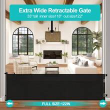 118 Inch Extra Wide Retractable Baby Gate,Mesh Large Baby Gate Or Mesh Pet Dog Gate, Opening Wide Extra Long Child Safety Gate For Indoor Baby Fence, Outdoor, Stairs, Deck - màu đen - Xem 3