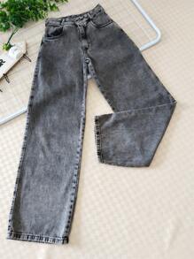 Women's High-Waisted Wide-Leg Graphite Jeans - Màu xám đen - Xem 1